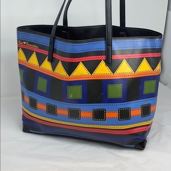 Tua Braccialini Large Black Multi Color Block Tote - Picture 3 of 12